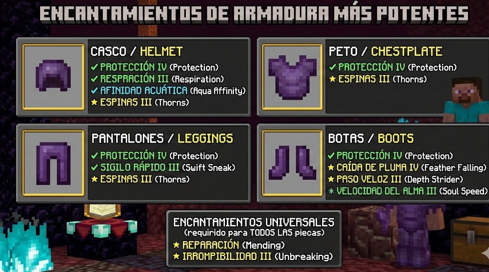 Los mejores encantamientos de armadura en Minecraft 2026